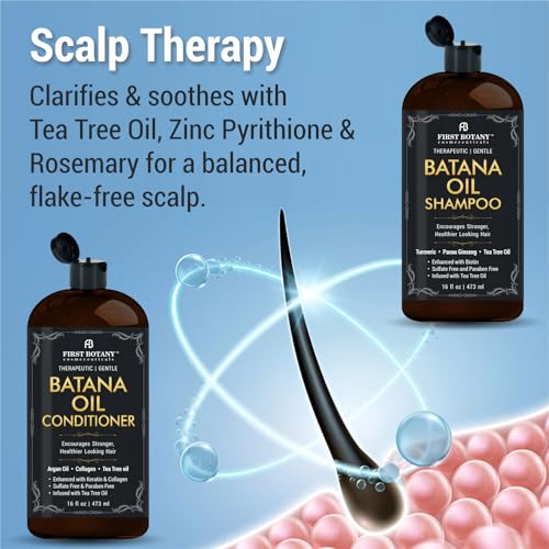 Batana Oil Shampoo and Conditioner - Fights Hair Loss, Promotes Hair Growth, Fights Dandruff, Lice & Itchy Scalp - for Men and Women Sulfate Free - 16 fl oz x 2