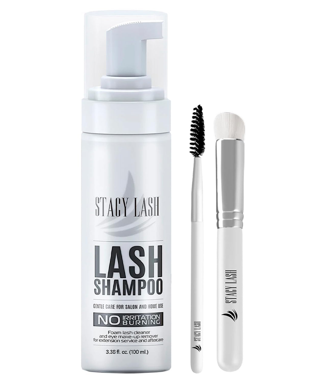STACY LASH Eyelash Extension Shampoo + Brush / 3.38 fl.oz / 100ml / Eyelid Foaming Cleanser/Wash for Extensions & Natural Lashes/Safe Makeup Remover/Supplies for Professional & Home Use