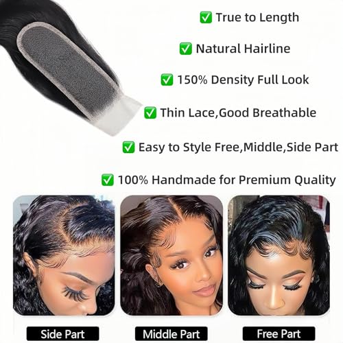 2x6 HD Lace Closure Body Wave Human Hair Transparent 2 by 6 HD Lace Closure 14Inch 100% Brazilian Virgin Unprocessed Middle Part Human Hair Kim K Closure With Baby Hair Natural Color