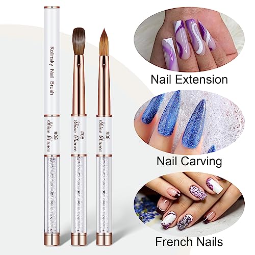 Acrylic Nail Brush Size 8, 100% Real Kolinsky Art Nail Brush for Acrylic Powder Application, Handmade Women Manicure Nail Extension Tool for Professional DIY Home Salon and Beginners