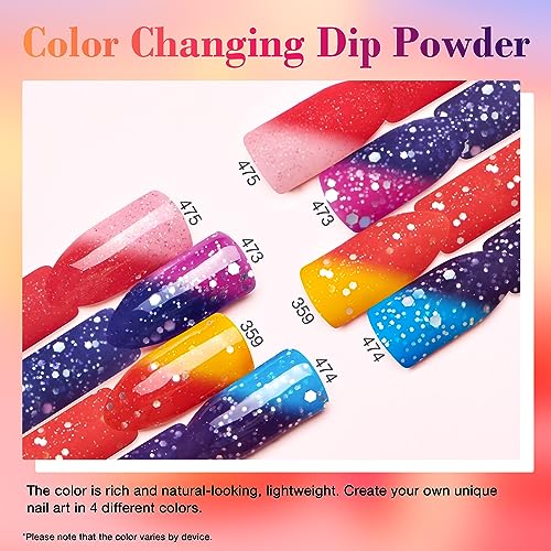 AZUREBEAUTY Color Changing Dip Powder Nail Kit Starter Fall Winter Glitter Pink Blue Purple Orange Mood Temperature Change Dipping Powder Liquid Set with Base Top Coat Activator for Home Manicure Gift