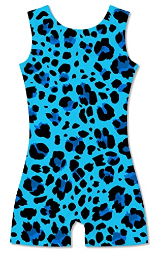 uideazone Gymnastics Leotards for Girls, Little Kid Quick Dry Sparkle Leopard Printed Biketards Unitards Kids Dance Stretchy Bodysuit with Shorts