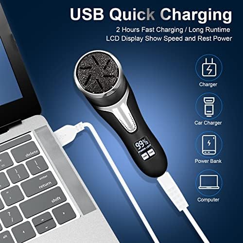 Electric Callus Remover for Feet (with Dander Vacuum), Portable Pedicure Kit Foot File Callus Remover, Rechargeable Waterproof Foot File for Foot Care Deadskin Remover with 9Head&LCD Display