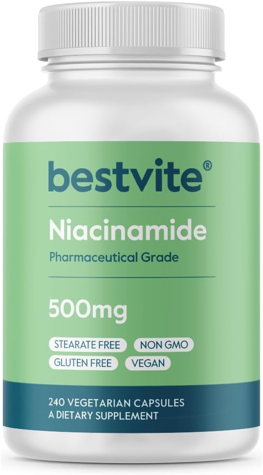 BESTVITE Niacinamide 500mg (240 Vegetarian Capsules) - No Stearates - Vegan - Gluten Free - Non GMO
