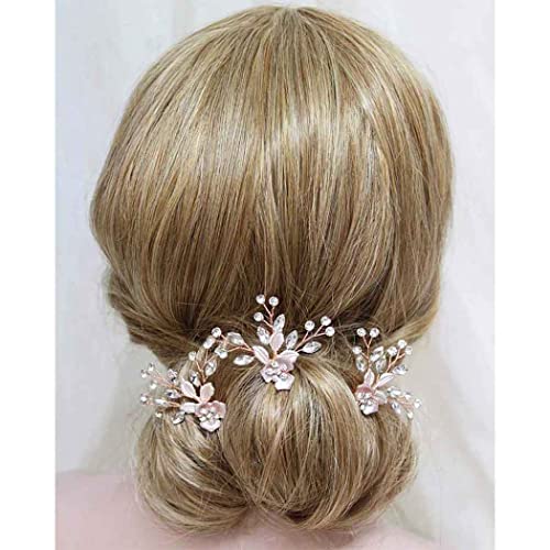 Jeweky Bride Wedding Crystal Hair Pins Clips Bridal Hair Pieces Flowers Hair Accessories Jewelry for Women and Girls (Pack of 3) (Gold)