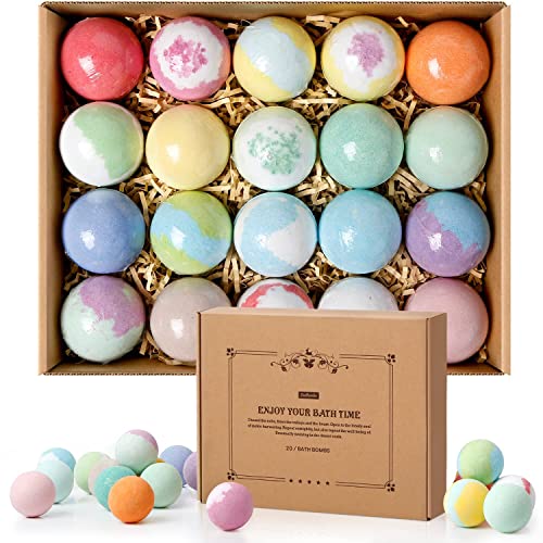 Bath Bombs Set, 20 pcs Natural Shea Butter & Safe Oil Bath Bomb for Skin Moisturizing, Handmade Bubble Bath & Fizzy, Ideal Presents for Women