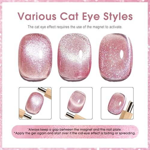 CANNI 8 Pcs 9 ML Cat Eye Gel Nail Polish Set, Red Purple Pink Blue Green Glitter Rainbow Holographic Cat Eye Gel Polish Kit with Magnet Colors Nail Art Manicure Salon DIY Gifts