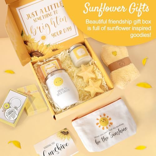 Get Well Soon Gift Baskets for Women, 9pcs Care Package for Women, After Surgery Recovery Gifts, Feel Better Set Thinking Of You - Sending You Hug Sunshine Box for Sick Friend