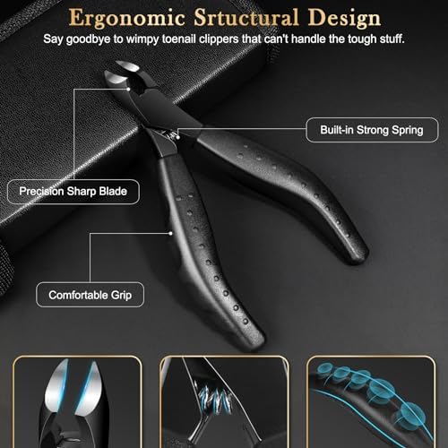 Toenail Clippers for Thick & Ingrown Nails, Professional Nail Clipper Set with Pedicure Tool, Super Sharp Fingernail Cutter with Catcher, Podiatrist Toe Nail Clippers Kit for Seniors, Men & Women