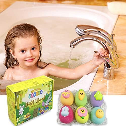6 Pack Easter Bubble Bath Bombs with Easter Squishy Toys Inside for Kids Girls Boys Easter Basket Stuffers Gifts