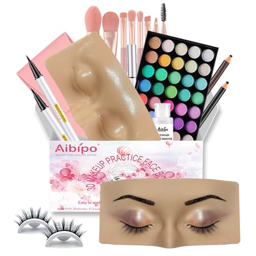 Makeup Mannequin Face Board With Kit - 3D Silicone Half Face for Eyelash and Eye Shadow Practice - For Students and Beginners (White)