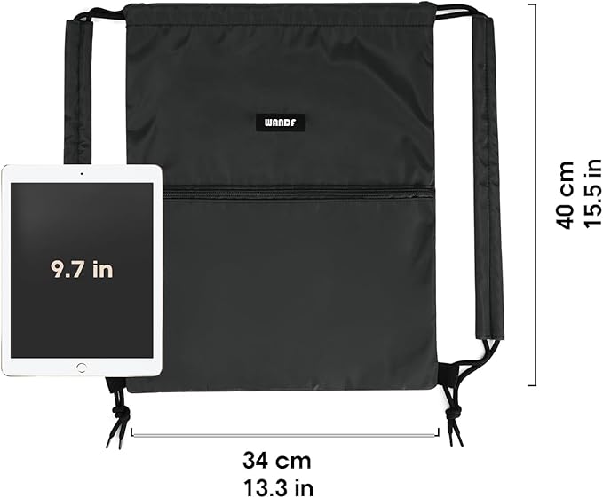 WANDF Drawstring Backpack Sports Gym Bag with Shoulder Pads Water Resistant String Bag Cinch Bag for Women Men (Black)