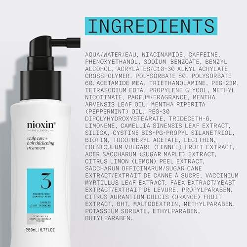 Nioxin System 3 Scalp Care + Hair Thickening Leave-In Treatment | For Colored, Dry, & Damaged Hair with Light Thinning | Strengthen & Nourish with Niacinamide & Biotin