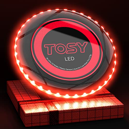 TOSY Flying Disc - 16 Million Color RGB or 36 or 360 LEDs, Extremely Bright, Smart Modes, Auto Light Up, Rechargeable, Birthday Gift, Easter Basket Stuffers for Men/Boys/Teens/Kids, 175g frisbee