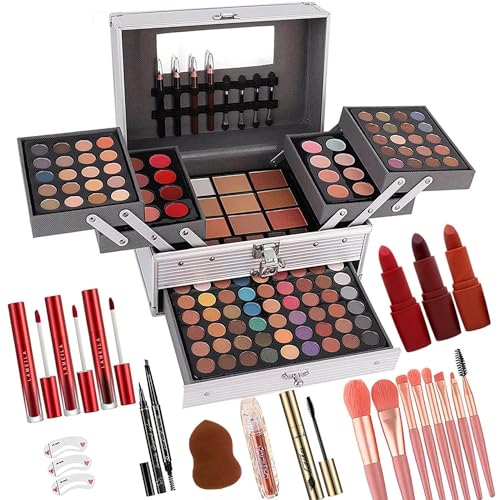 132 Color All- In- One Makeup For Women Full Kit,Professional Makeup Kit,Makeup Gift Set for Women,Girls&Teens,Include eyeshadow/lipstick/concealer/Lip Gloss/Eyeliner/Mascara（006N2-Silver）