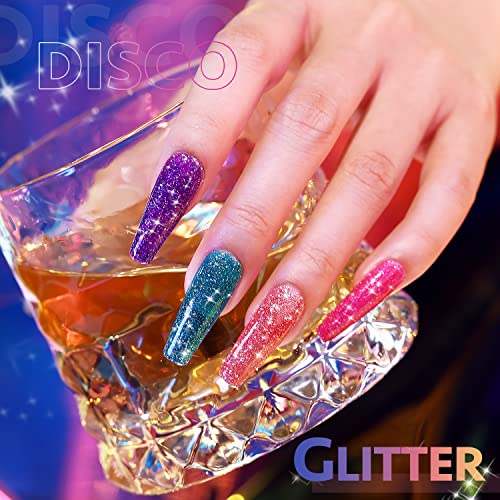GAOY Disco Glitter Gel Nail Polish Set, 6 Sparkle Rainbow Colors Gel Kit for Nail Art DIY Manicure and Pedicure at Home