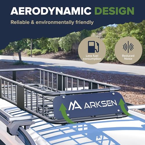 ARKSEN Skinny Roof Rack Cargo Carrier Basket, Heavy Duty Weather Resistant Top Mount Cargo Rack, Luggage & Camping Gear Storage for Car, Truck or SUV Transport