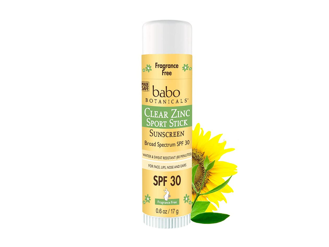 Babo Botanicals Sheer Zinc Mineral Sunscreen Sport Stick Spf30- Natural Zinc Oxide- Shea Butter- Fragrance-Free - Water Resistan