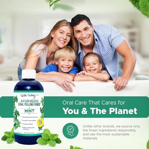 Ayurvedic Oil Pulling Rinse for Teeth and Gums | Made in USA Alcohol Free Mouthwash for Fresh Breath | Pulling Oil with Oils Extract for Teeth Whitening & Healthy Gums | Mint Oral Rinse - 8 Fl Oz