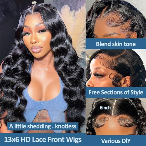 220 Density 30 Inch Body Wave Lace Front Wigs Human Hair, 13x6 HD Transparent Lace Front Wigs Human Hair Glueless Frontal Body Wave Wig for Women, Pre Plucked, Tangle Free, Average Cap, 30 Inch