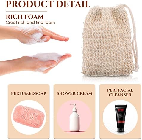 Rtteri 200 Pcs Soap Exfoliating Bag, Natural Sisal Soap Pouch Saver Body Shower Bar Mesh Body Net with Drawstring for Foaming and Drying