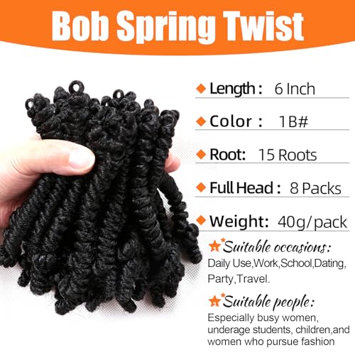 8 Packs Short Bob Spring Twist Crochet Hair 6Inch Pretwisted Passion Twist Hair Pre Looped Crochet Braids Hair for Black Women (6 Inch, 1B#)