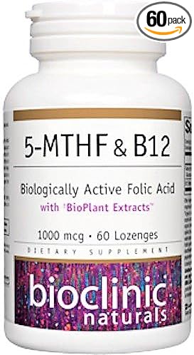 Bioclinic Naturals 5-MTHF & B12 Biologically Active Folic Acid - 60 Lozenges
