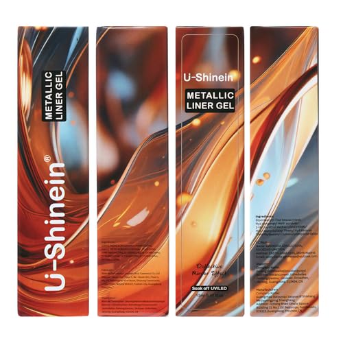 4x12ml Metallic Mirror Painting Liner Gel Polish Set, Mirror Chrome Holographic Laser Effect Painted Nail Polish, Metal Drawing Striper Gel Build in Thin Brush Nail Art Manicure Set