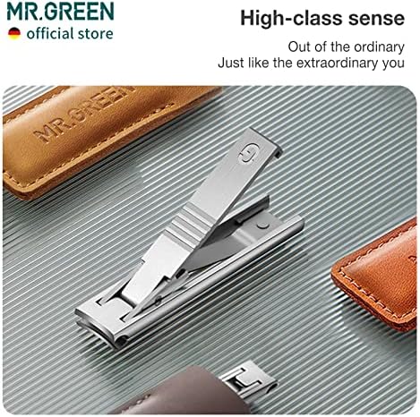 MR.GREEN Ultra Thin Nail Clippers German Precision Manufacturing Technology Nail Cutters with Cow Leather Cover Superior Texture (Dark Brown)