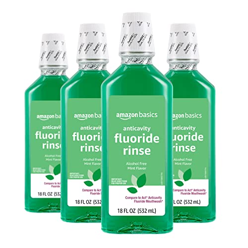 Amazon Basics Anticavity Fluoride Rinse, Alcohol-Free, Mint, 18 ounce (Pack of 4)