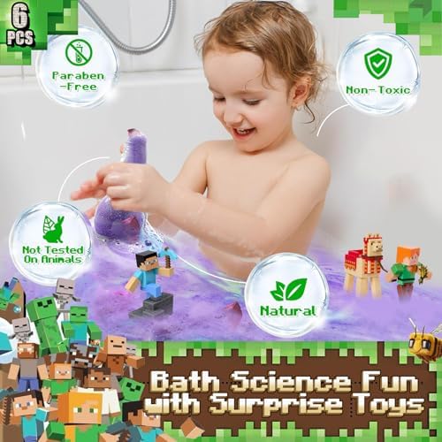 Bath Bombs for Kids: Bath Bombs with Toys Inside, Organic Bath Bomb Rich in Natural Essential Oils, Kids Bath Bomb Gift Set for Dry Skin Moisturize, Kid Bath Toys (6 Pcs)