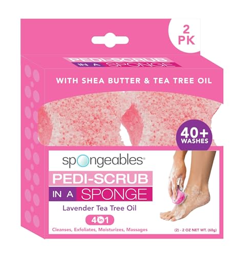 Spongables Pedi Scrub Foot Exfoliating 20+ Wash Sponge, Lavender, 2 Count