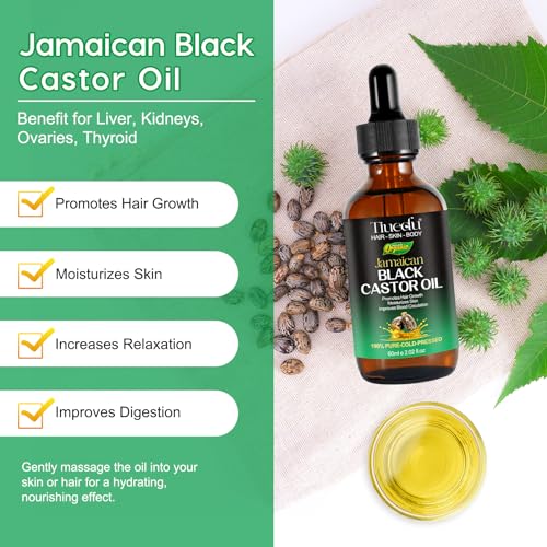 2PCS Jamaican Black Castor Oil for Hair Growth,Thicker Eyelashes & Eyebrows,Castor Oil for Face,Body & Skin,100% Pure Cold Pressed Black Castor Oil,Hair Nourishing Oil