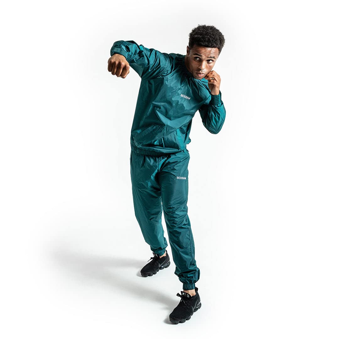 BOXRAW Hagler Professional Sauna Suit Top & Bottoms Non Rip Sweat Suit Boxing MMA Training Gym (Green - XL)