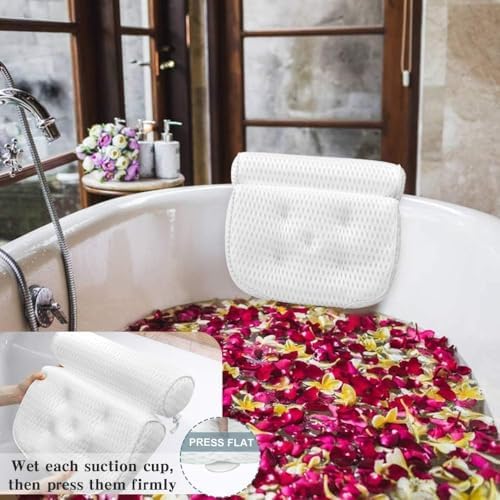 Bath Pillow Bathtub Pillow - Bath Pillows for Tub with Neck, Head, Shoulder and Back Support - 4D Air Mesh Spa Pillow for Bath - Extra Thick, Soft and Quick Dry