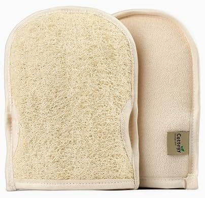 Premium Exfoliating Loofah Gloves – Natural Egyptian Loufa Sponge Body Scrubber Mitts for Soft, Radiant Skin – Left and Right Thumb Holes - Gentle Exfoliation & Deep Clean (1-Pack) (Count 2)