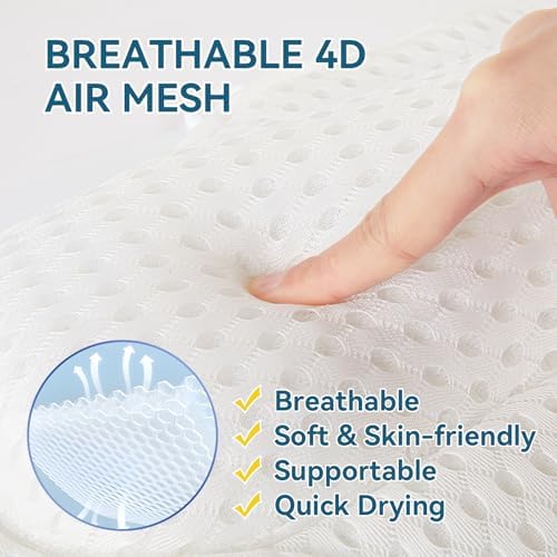Bath Pillow Bathtub Pillow, Ergonomic Luxury Bath Pillows for Tub, Bath Tub Pillows for Head and Neck, with Soft 4D Mesh Fabric and Non-Slip Suction Cups, Relaxing Bath Accessories, Fits All Bathtub