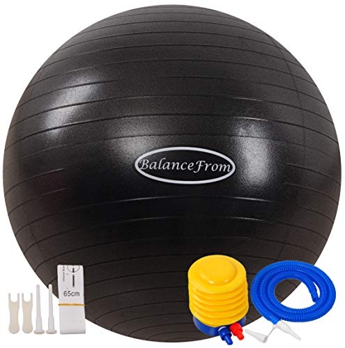 Fitvids Anti-Burst and Slip Resistant Exercise Ball Yoga Ball Fitness Ball Birthing Ball with Quick Pump, 2,000-Pound Capacity, Black, 18-inch, S