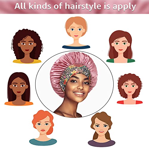 4 Pack Satin Bonnet Silk Bonnet for Sleeping Women, Hair Sleep Bonnets for Women, Wide Soft Band Sleep Cap for Curly Hair Braids