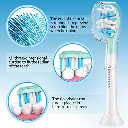 Aoremon Replacement Toothbrush Heads for Philips Sonicare C3 Premium Plaque Control HX9044/65 G3 Gum Care HX9054/65 W3 4100 5100 6100 7500 C1 C2 Flexcare Diamondclean HealthyWhite, 6 Count, White