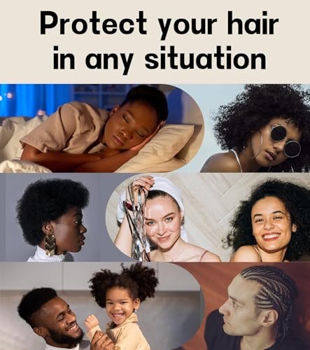 2pcs Silk Satin Bonnet Hair Wrap for Sleeping, Adjustable Strap Curly Natural Hair Night Caps for Women Men(Black&Black)