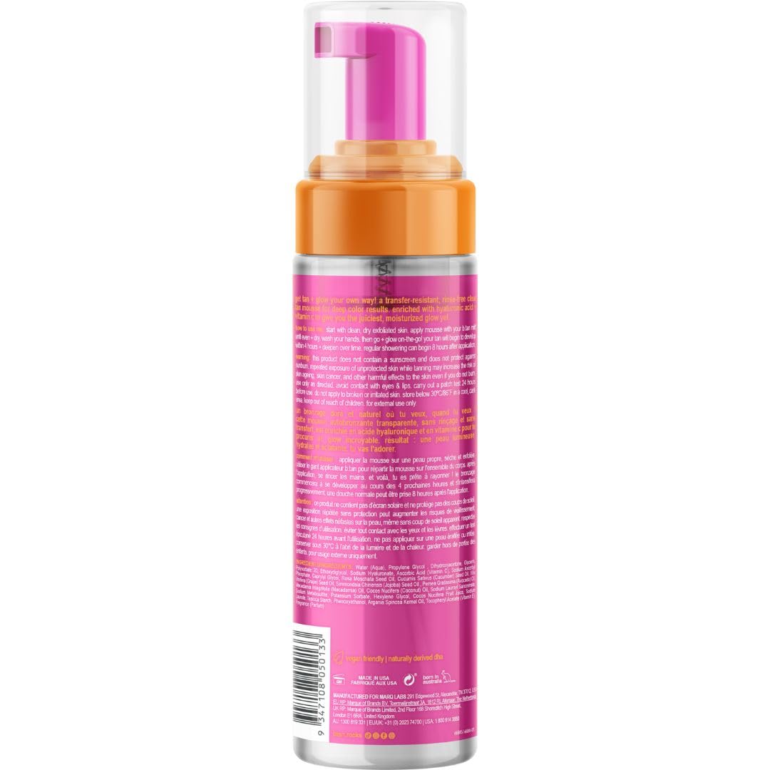 b.tan Clear Self Tanner Foam – Rinse-Free Dark Tanning Mousse | 1-Hour Glow