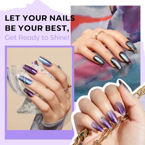 modelones Chameleon Nail Polish Set 6 Colors, Green Glitter Pink Blue Purple Holographic Quick Dry Mini Nail Lacquer Kit Gray Aurora Shimmer DIY Nail Art Manicure Gift For Women Girls