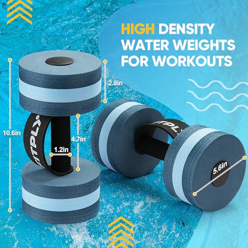 Fitply Water Weights Aquatic Pool Dumbbells for Pool & Water Exercise - EVA Foam Pool Weights, 2PCS Lightweight Water Dumbbells, Swim Weights and Water Aerobics Weight Loss Pool Exercise Equipment