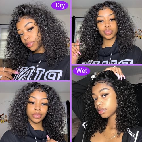 14 Inch Bob Wig Human Hair 13x6 Frontal Lace Wig 200% Density HD Lace Front Wigs Human Hair Pre Plucked Short Bob Wigs for Black Women 100% Real Human Hair Curly Natural Black