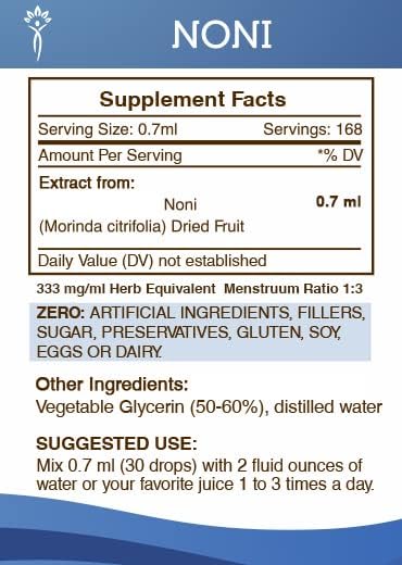 Secrets of the Tribe Noni Alcohol-Free Liquid Extract, Noni (Morinda citrifolia) Dried Fruit (4 FL OZ)