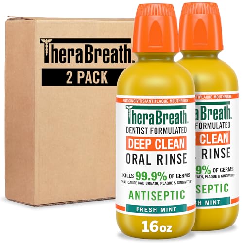 TheraBreath Deep Clean Mouthwash, Antiseptic Benefits, Fresh Mint Flavor, Dentist Formulated, Alcohol Free, 16 fl oz (Pack of 2)