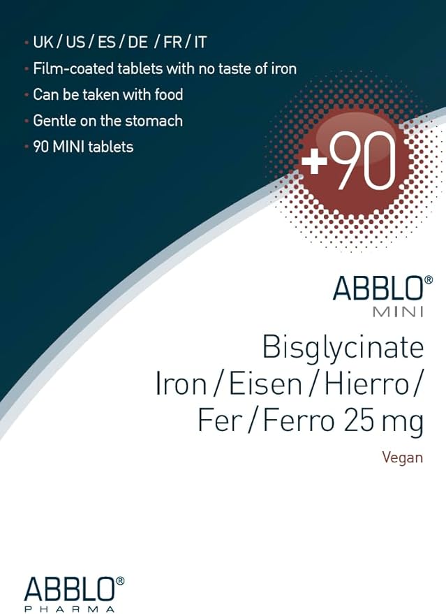 25mg. ABBLO Iron Bisglycinate is Very Gentle on The Stomach, and can be Taken with Food and Calcium Tablets.