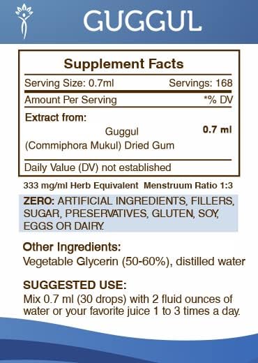 Secrets of the Tribe Guggul Tincture Alcohol-Free Liquid Extract, Guggul (Commiphora Mukul) Dried Gum (4 FL OZ)