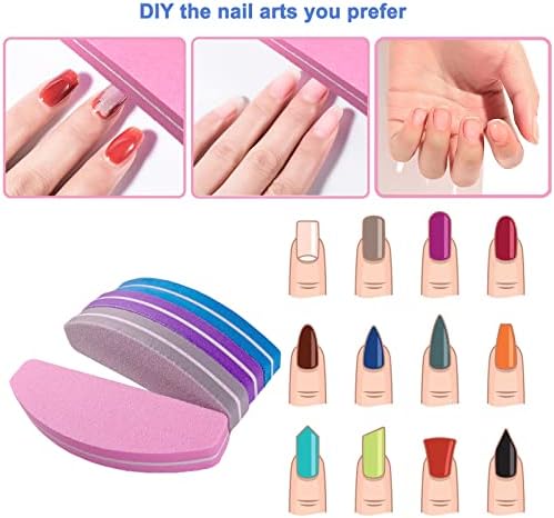 80 Pcs Nail Buffers, Buffer Block Nail Files Bulk for Acrylic Nails and Natural Nails Double Sided 100/180 Grit Portable Washable Sanding Buffing Buffers Arc Shape (80Pcs Multicolor)